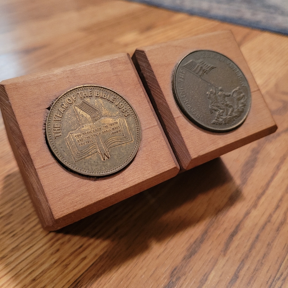Antique Coins on Wooden Display
